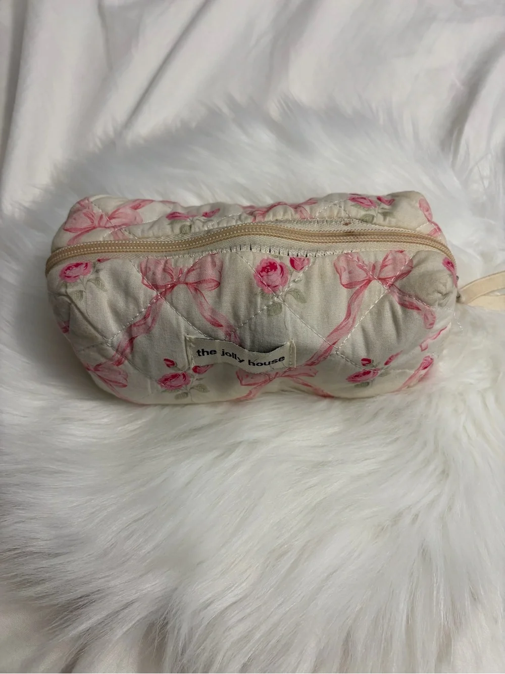 Pink Floral Quilted Cosmetic Pouch
